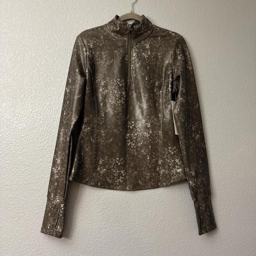 Marika Quarter Zip Long Sleeve Faux Leather Look Long Sleeve Top